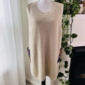 Cozy Thick Knit Beige Aztec Southwest Style Boho Stretchy Sweater Dress Plus 2XL